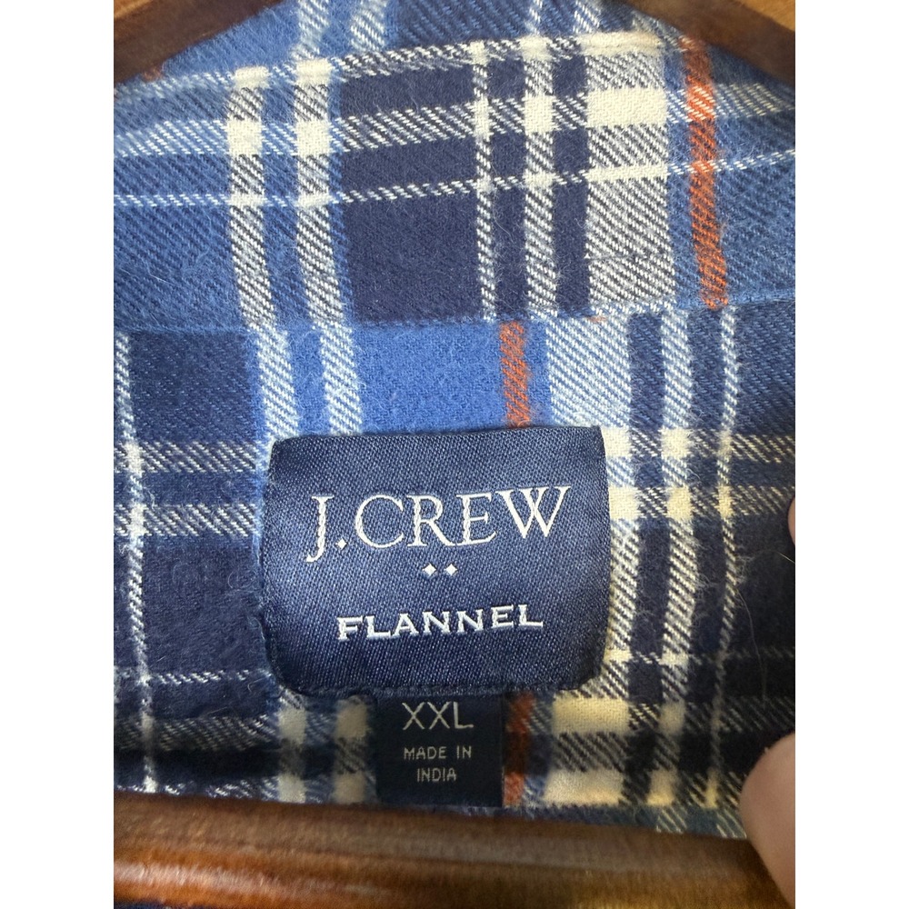 J.Crew Mens XXL Flannel Shirt Blue Plaid Long Sleeve Button Down Cotton Pockets - Picture 2 of 7
